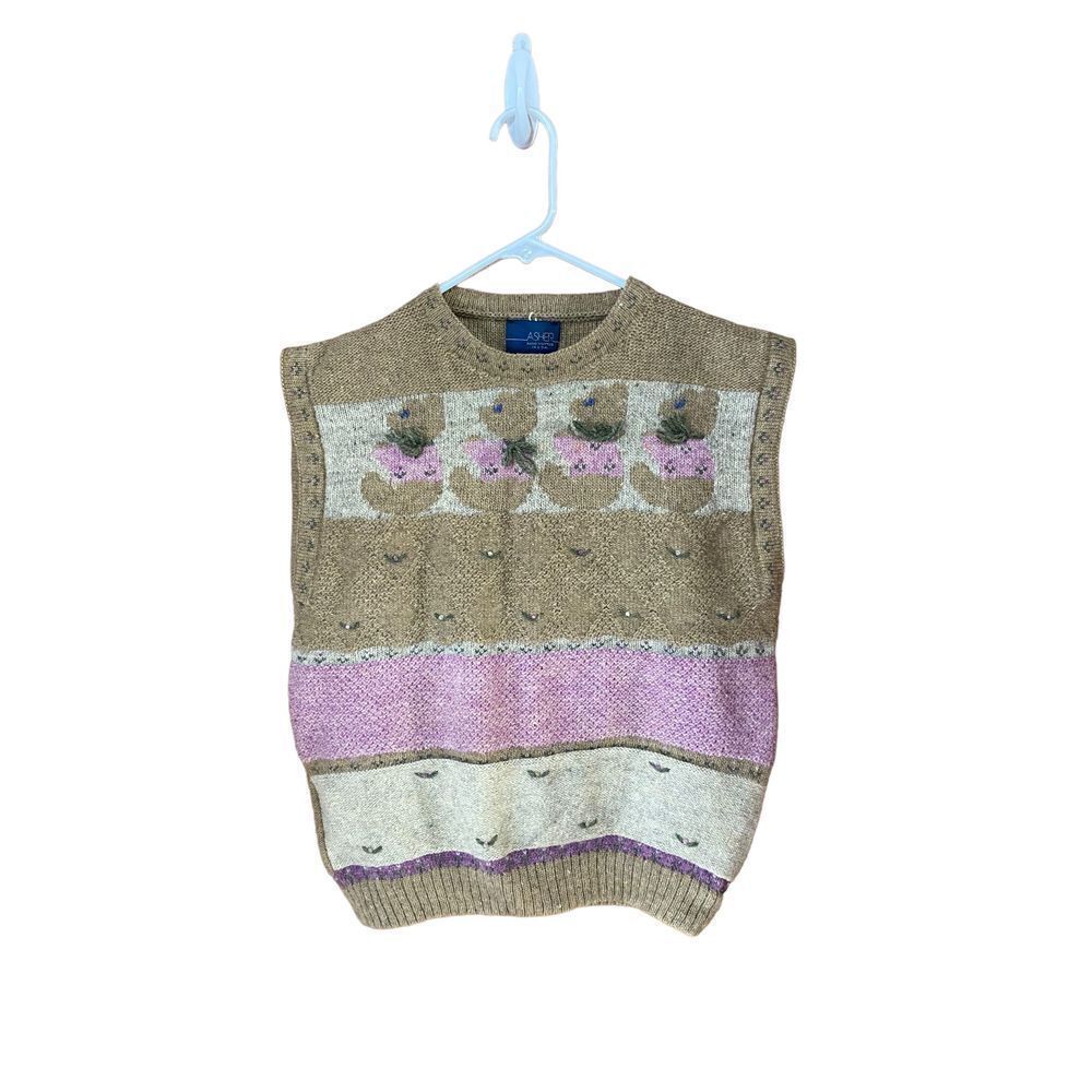 NWT Womens vintage Asher hand knitted wool teddy bear sweater vest size M